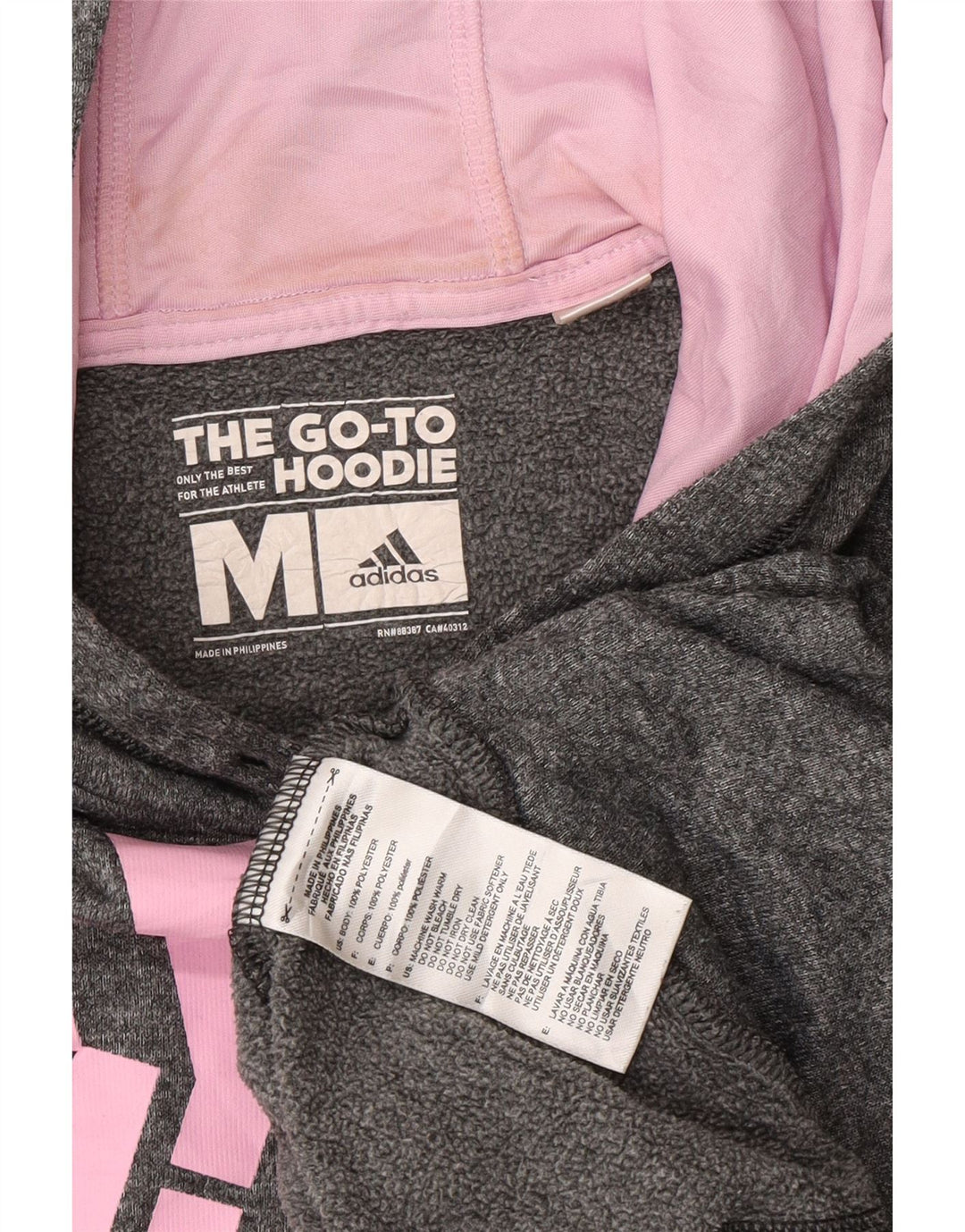 ADIDAS Womens Graphic Hoodie Jumper UK 14 Medium Grey Polyester Vintage Adidas and Second-Hand Adidas from Messina Hembry 