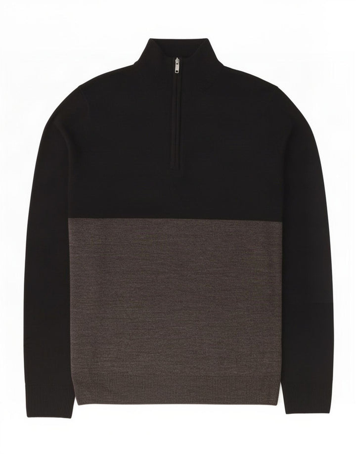 French Connection Jersey tipo jersey con cremallera en el cuello para hombre, color negro mediano