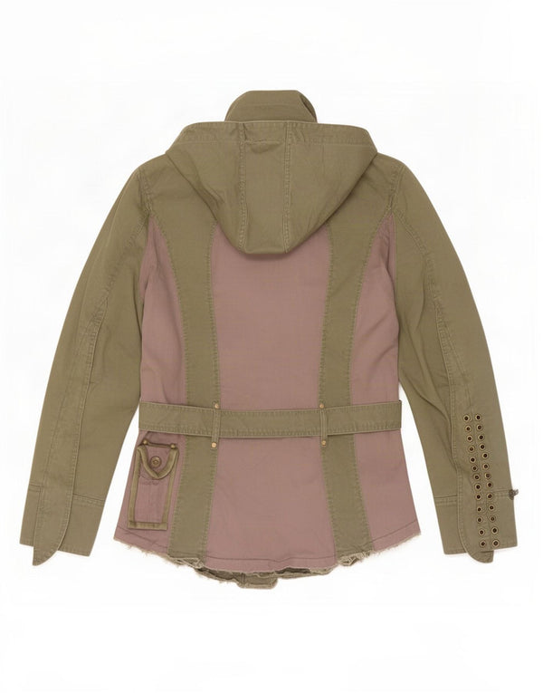 Guru Chaqueta militar con capucha para mujer UK 46 Large Caqui Colorblock Algodón
