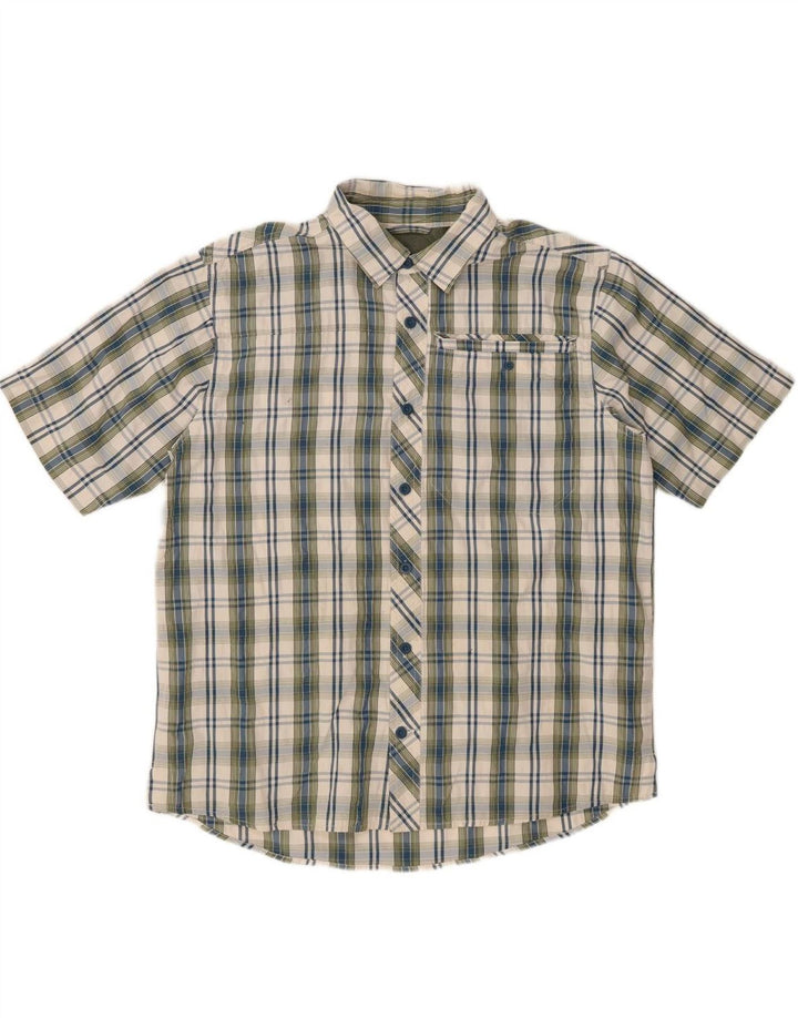 EDDIE BAUER Camisa de manga corta para hombre Poliéster a cuadros caqui medio