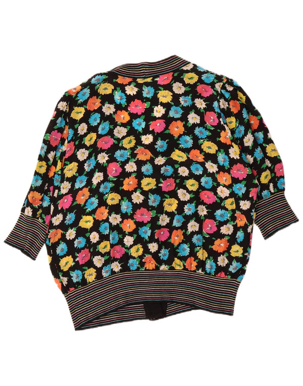 Cárdigan vintage de manga 1/2 para mujer IT 46 Large Black Floral Silk Retro