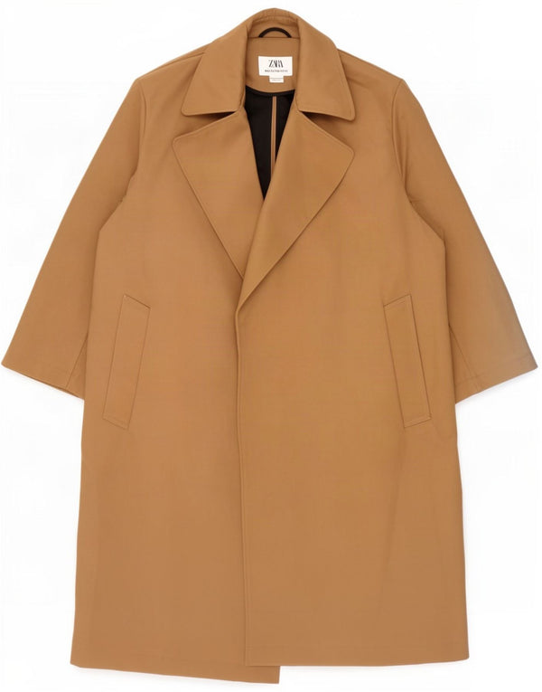 Zara Hombre Abrigo ES 38 Poliéster Beige Medio