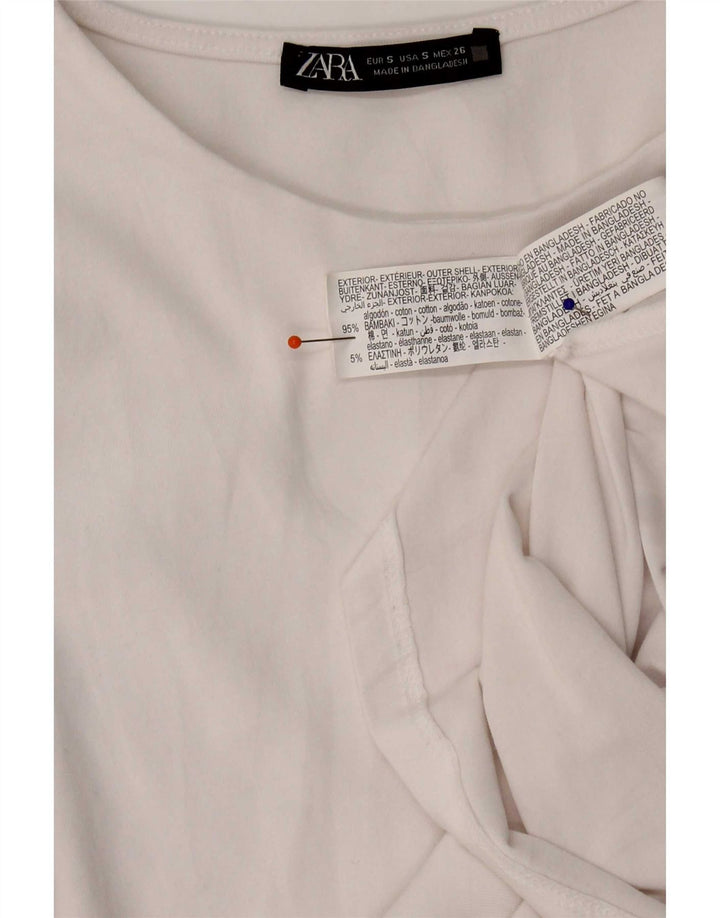 Zara Mujer Top Manga Larga UK 8 Small Algodón Blanco