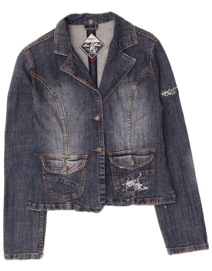 Vintage mujer chaqueta de mezclilla Reino Unido 14 algodón azul grande