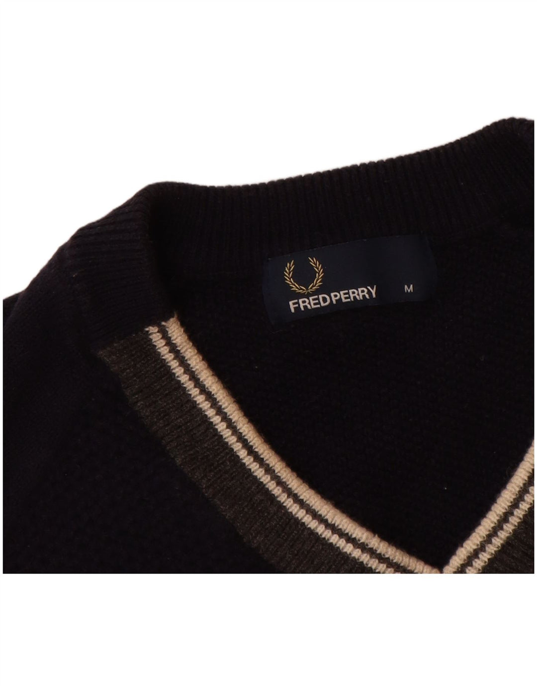 FRED PERRY Jersey con cuello en V para hombre de lana azul marino medio
