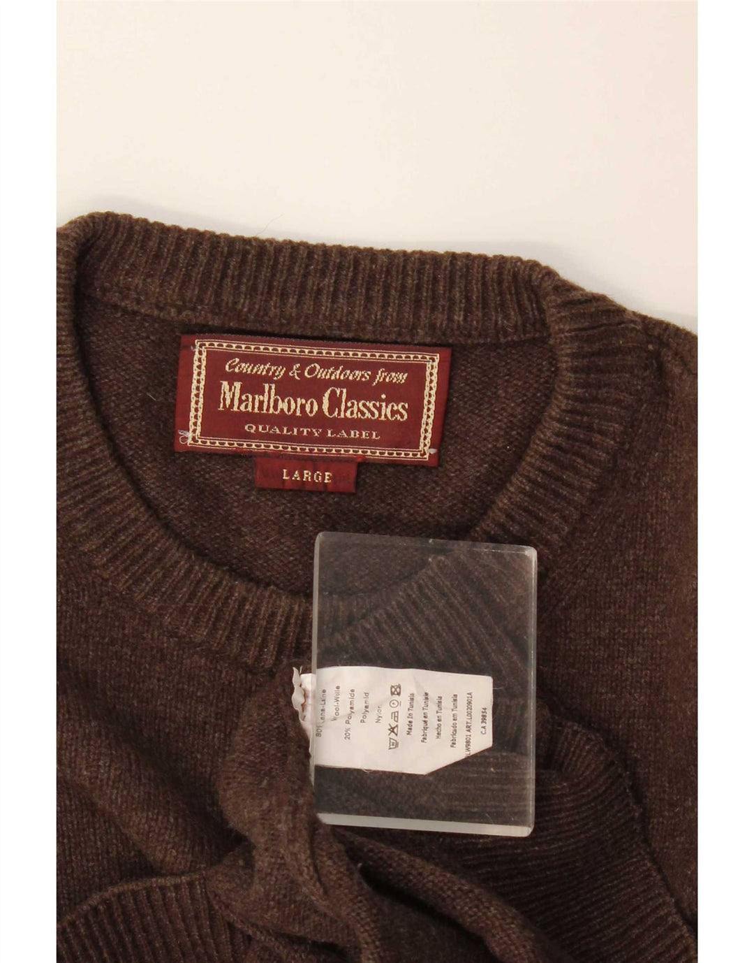 Marlboro Classics - Jersey de cuello redondo para hombre, talla grande, lana marrón