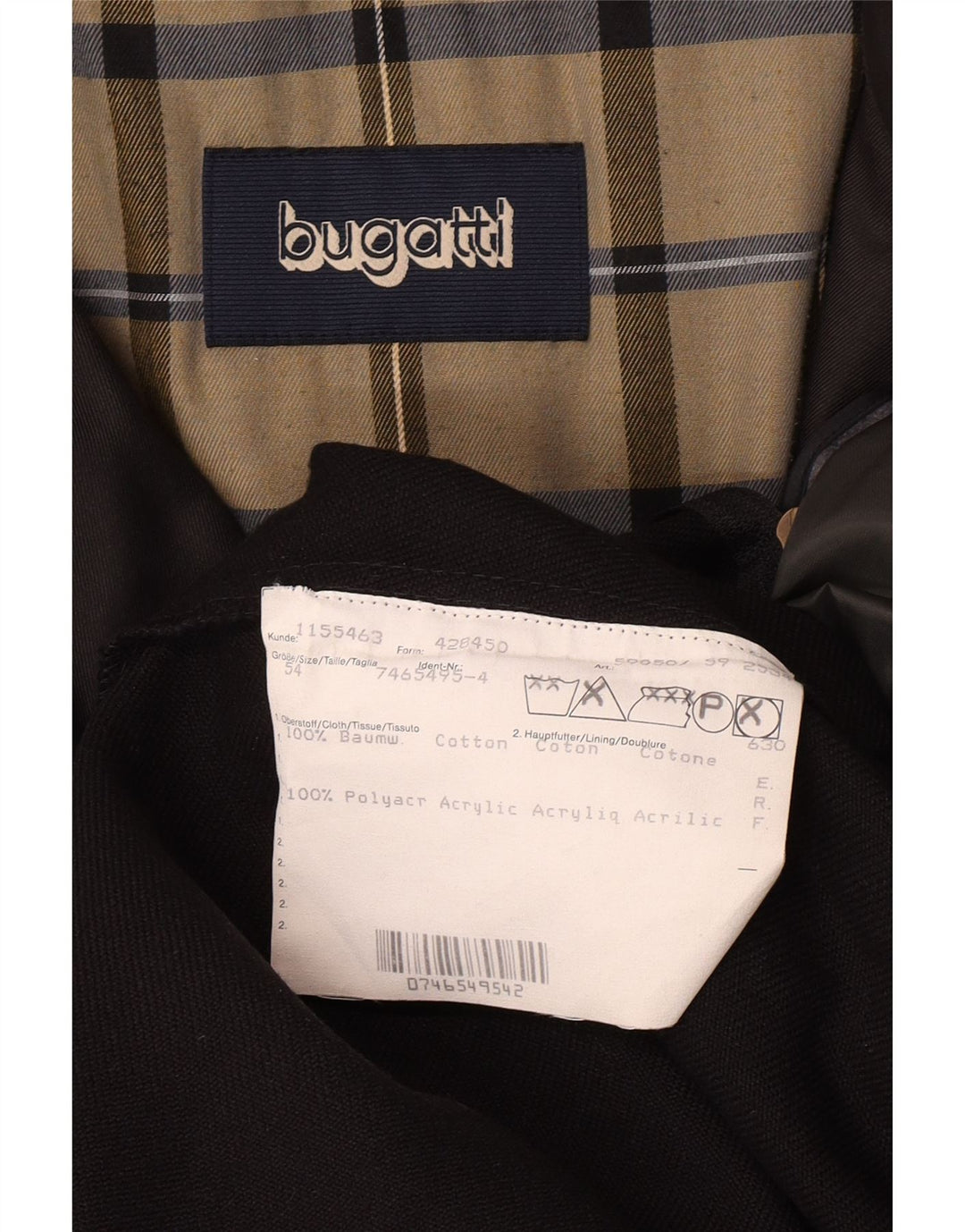 Bugatti Abrigo para hombre IT 54 2XL Algodón negro
