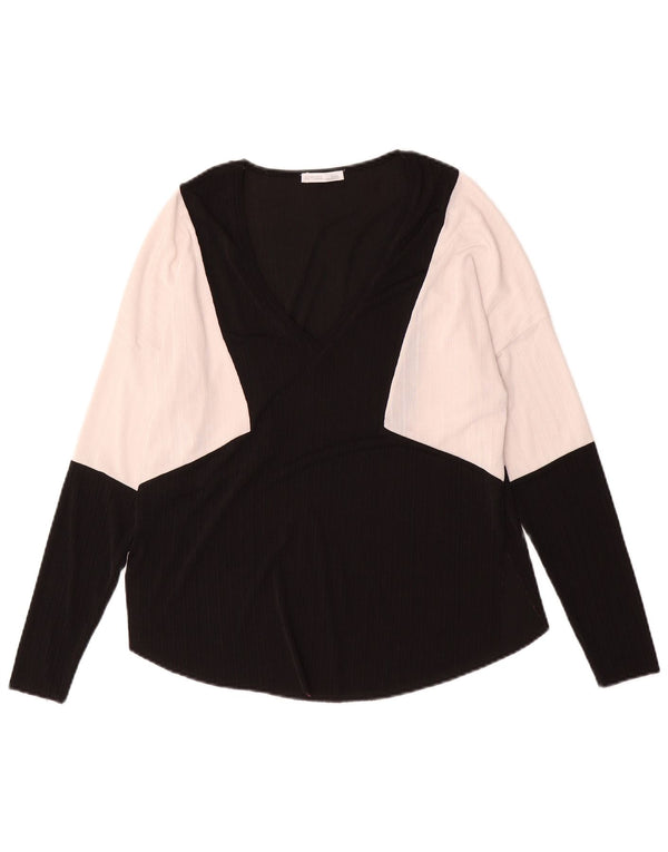 Zara Mujer Top Manga Larga UK 40 Small Negro Colorblock