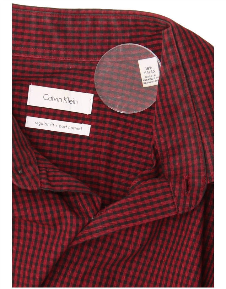 CALVIN KLEIN Camisa de corte regular para hombre Talla 16 1/2 Grande Algodón a cuadros rojo