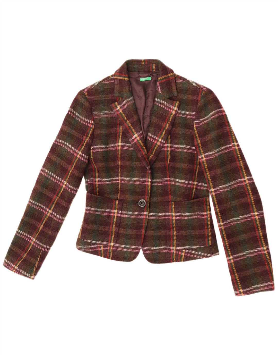 Blazer De Mujer Benetton De 1 Botón IT 44 Medium Cuadros Multicolor