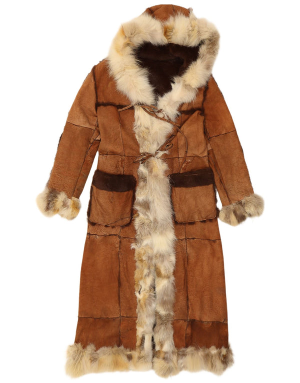 Twin-Set Abrigo de piel reversible con capucha para mujer UK 10 Small Brown