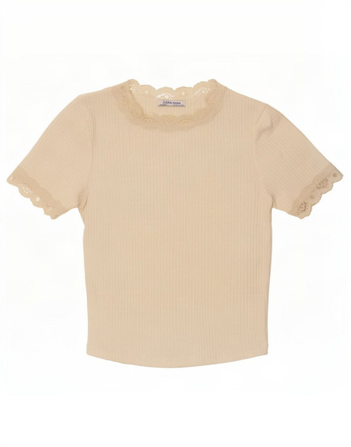 Zara Mujer Crop Blusa Top Reino Unido 42 Medio Blanco