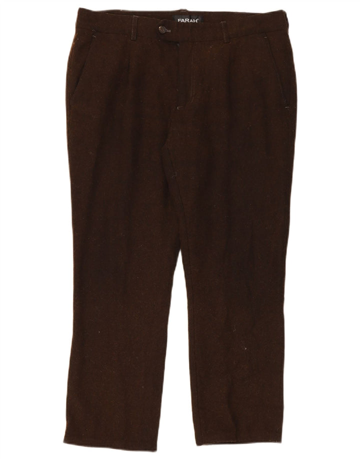 FARAH Pantalón de traje recto para hombre W34 L26 Lana marrón