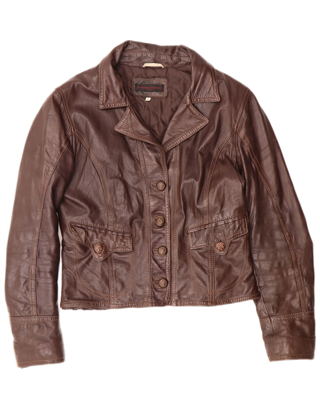 Sandro Ferrone Chaqueta Corta de Cuero para Mujer UK 40 XL Marrón