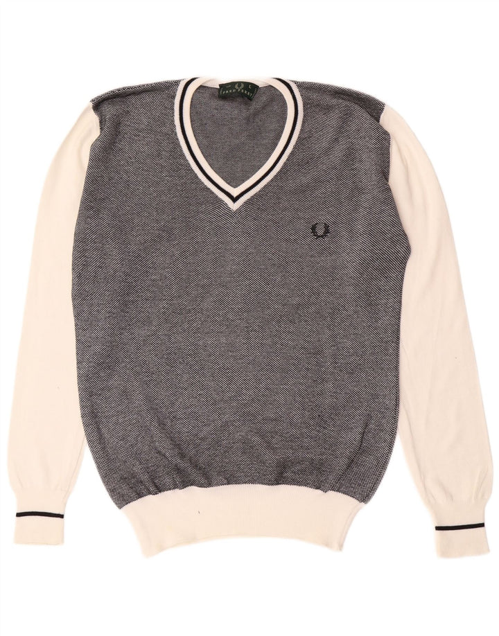 Fred Perry Jersey Con Cuello En V Para Hombre Large Negro Colorblock