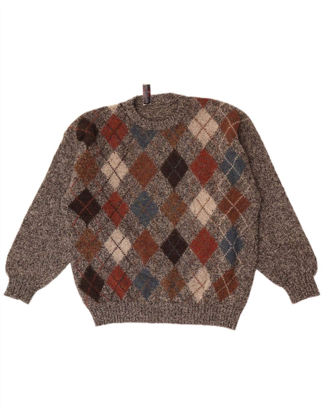 Donny & Max Jersey con cuello redondo para hombre, talla grande, lana gris Argyle/Diamond