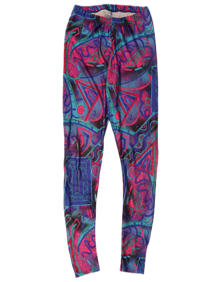 VINTAGE Leggings de mujer Reino Unido 6 XS Geométrico multicolor