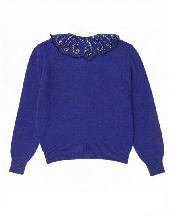 Vintage mujer Cardigan suéter IT 44 lana azul medio