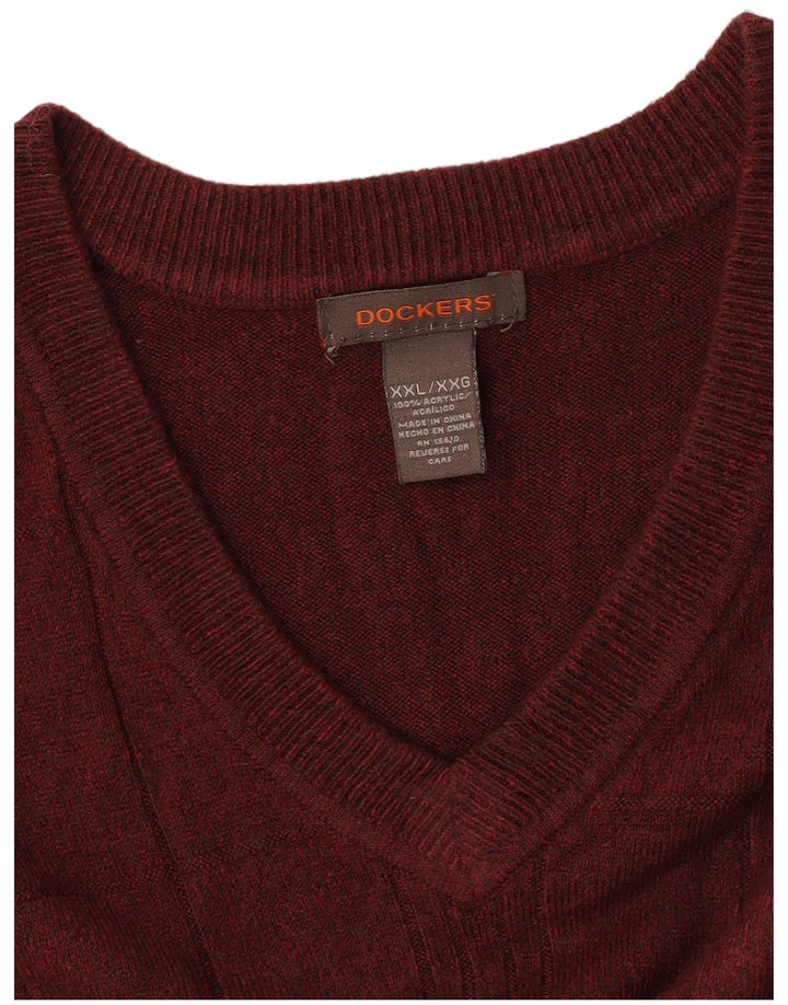 DOCKERS Chaleco para hombre Camiseta sin mangas 2XL Acrílico a cuadros burdeos