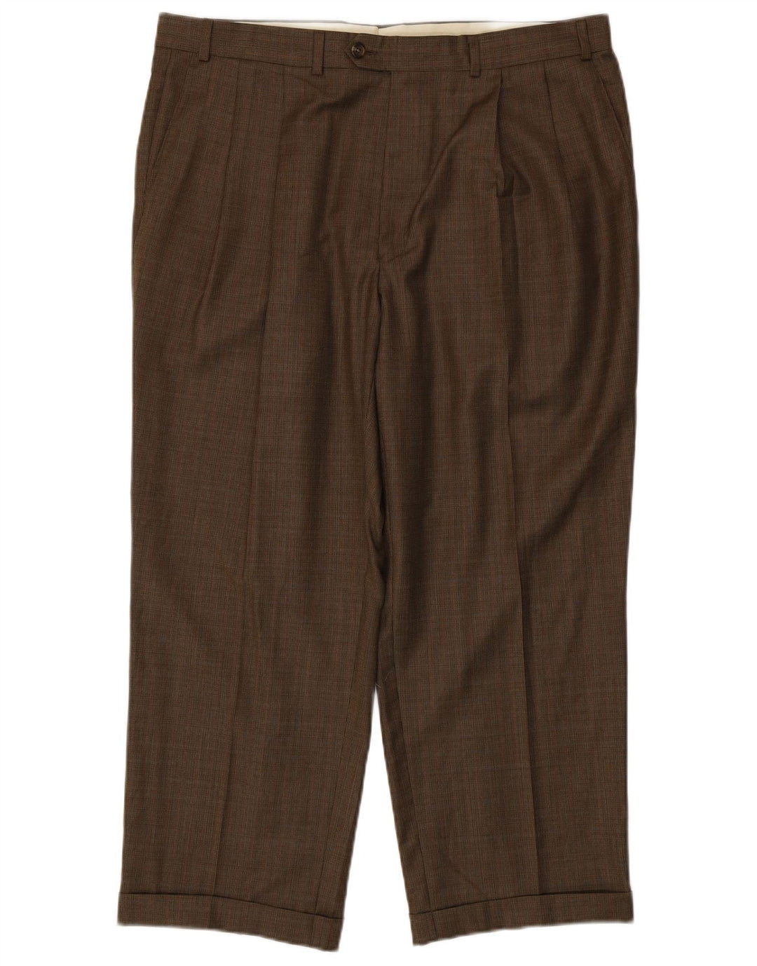RALPH LAUREN Pantalón de traje con pinzas para hombre W38 L27 Lana de pata de gallo marrón