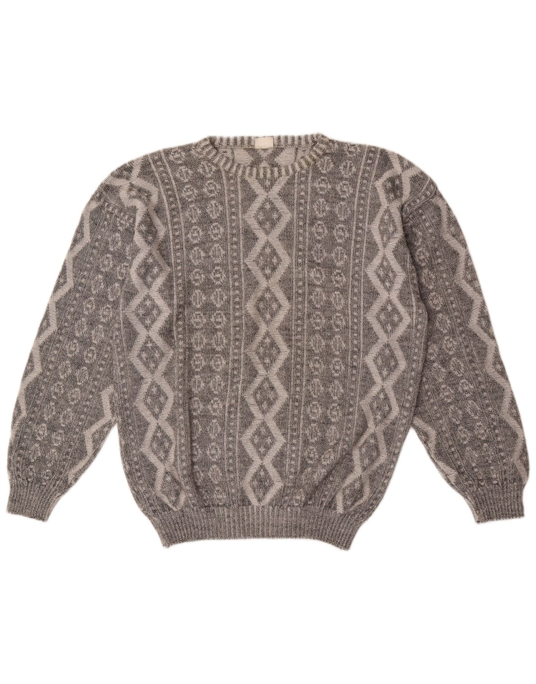 Vogue Hombre Jersey De Cuello Redondo Suéter Gris Medio Algodón Geométrico