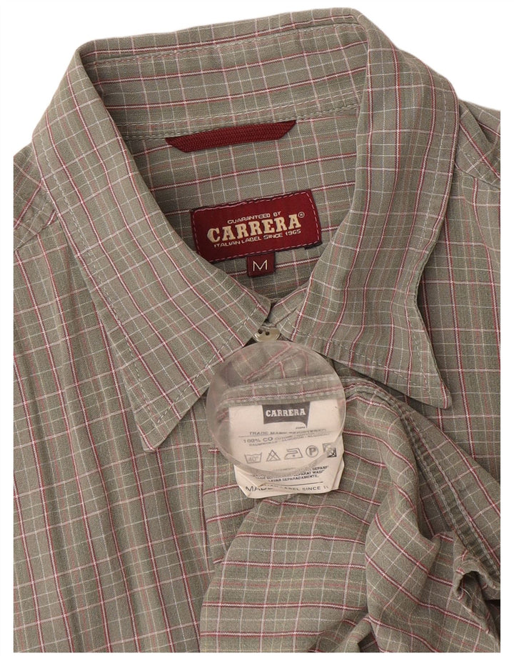 Camisa Carrera Hombre Manga Corta Algodón Cuadros Gris Medio