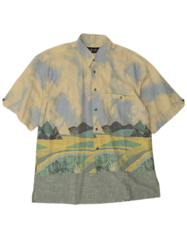 Fieldwork Camisa estampada de manga corta para hombre de algodón color block en amarillo medio