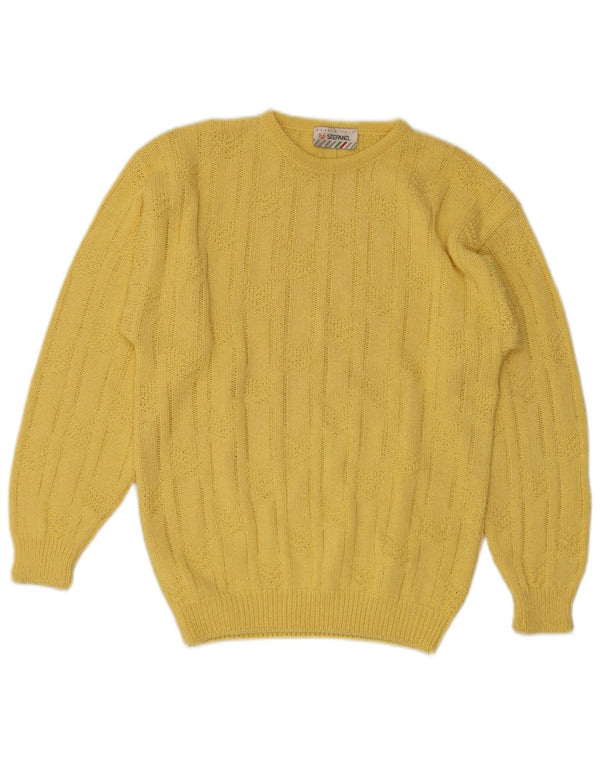 Stefanel Suéter de cuello redondo para mujer UK 10 Small Yellow Geométrico