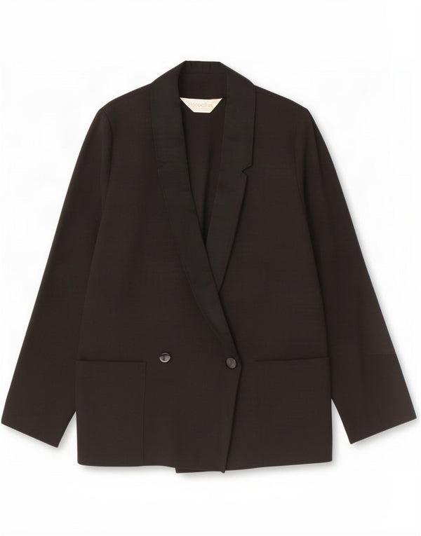 Chaqueta tipo blazer vintage con doble botonadura para mujer EU 36 Pequeña Poliéster negro