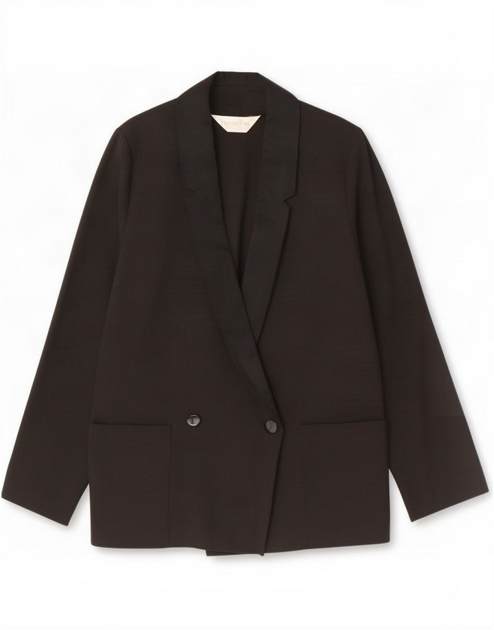 Chaqueta tipo blazer vintage con doble botonadura para mujer EU 36 Pequeña Poliéster negro