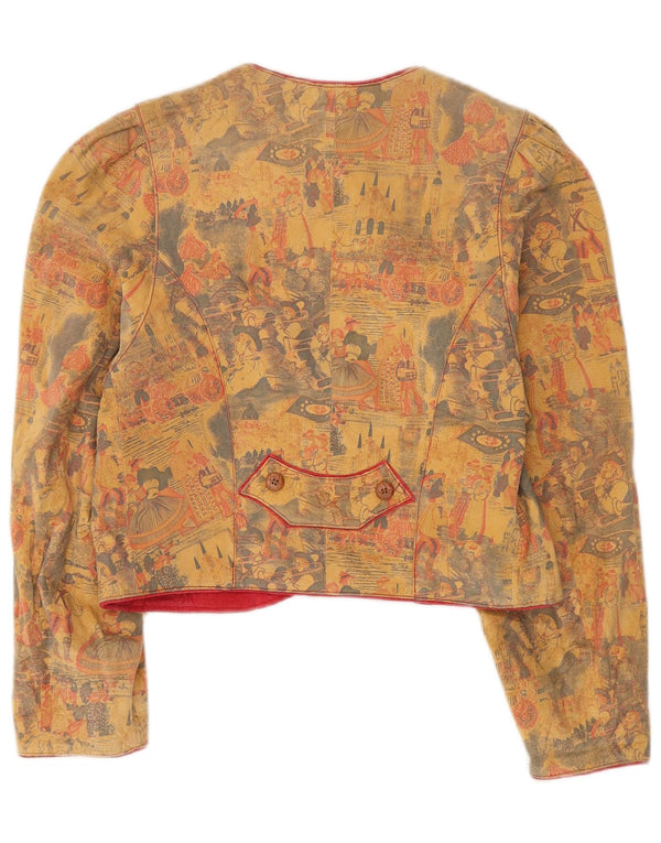 Vintage mujer Trachten 4 botones Blazer chaqueta EU 36 pequeño cuero beige