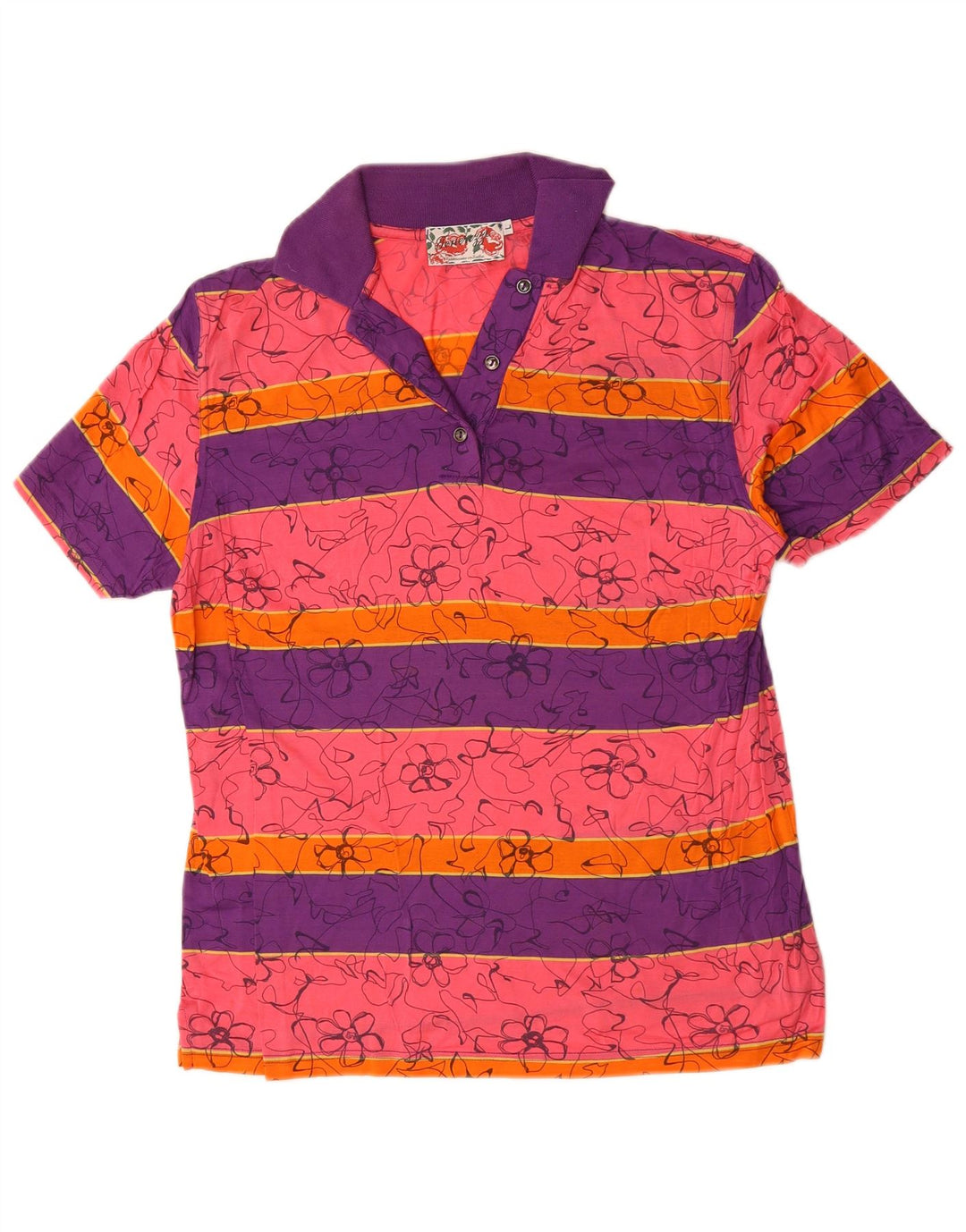 VINTAGE Womens Polo Shirt UK 14 Large Multicoloured Striped