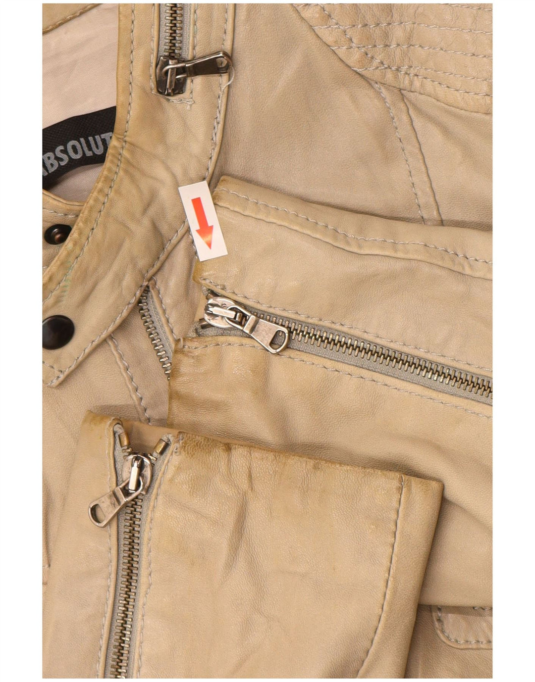 Vintage mujer chaqueta de cuero Reino Unido 16 cuero beige grande