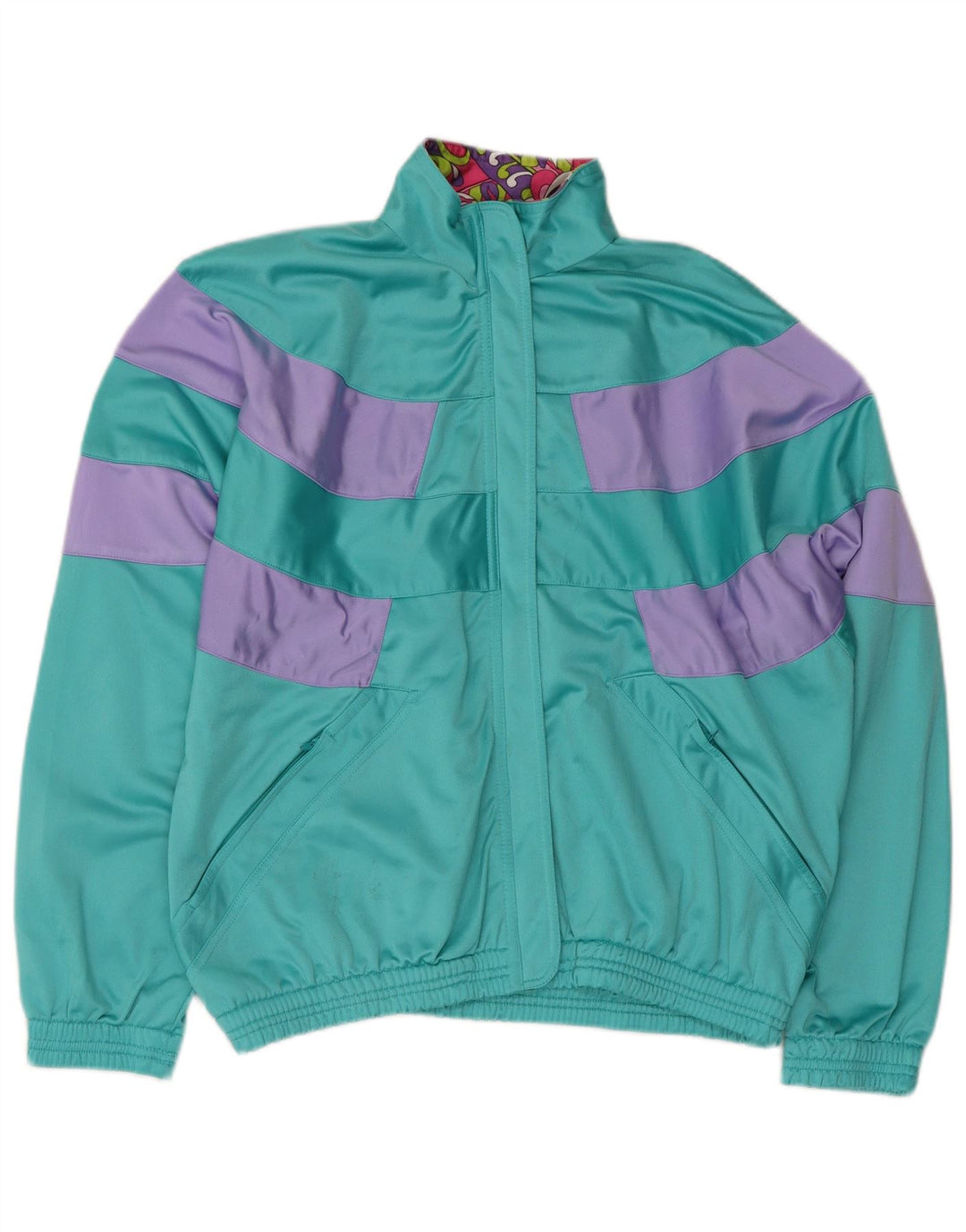 VINTAGE Chaqueta superior de chándal para mujer Reino Unido 18 XL Bloque de color turquesa
