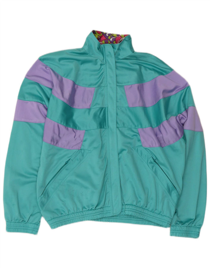 VINTAGE Chaqueta superior de chándal para mujer Reino Unido 18 XL Bloque de color turquesa