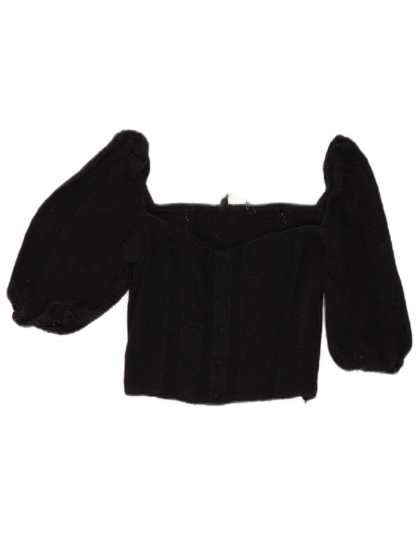 Zara Top corto con hombros descubiertos y manga 3/4 para mujer UK 6 XS Negro