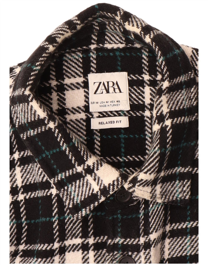 Zara Hombre Camisa Sobrecamisa Relaxed Fit Cuadros Negros Medianos