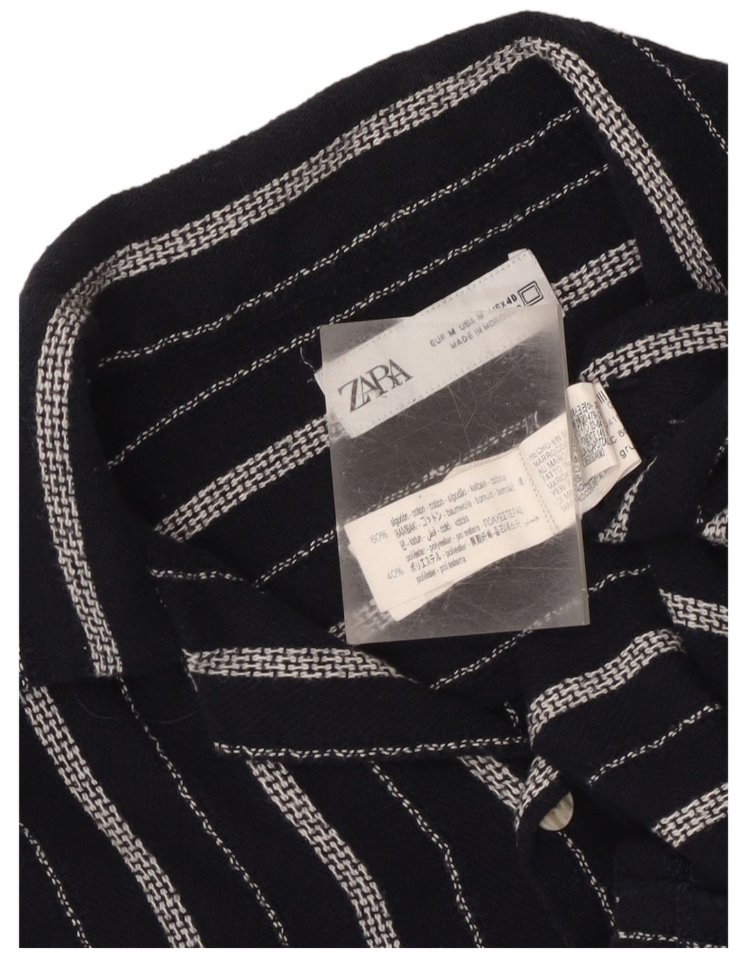 Zara Hombre Camisa Manga Corta Algodón Rayas Azul Marino Medio