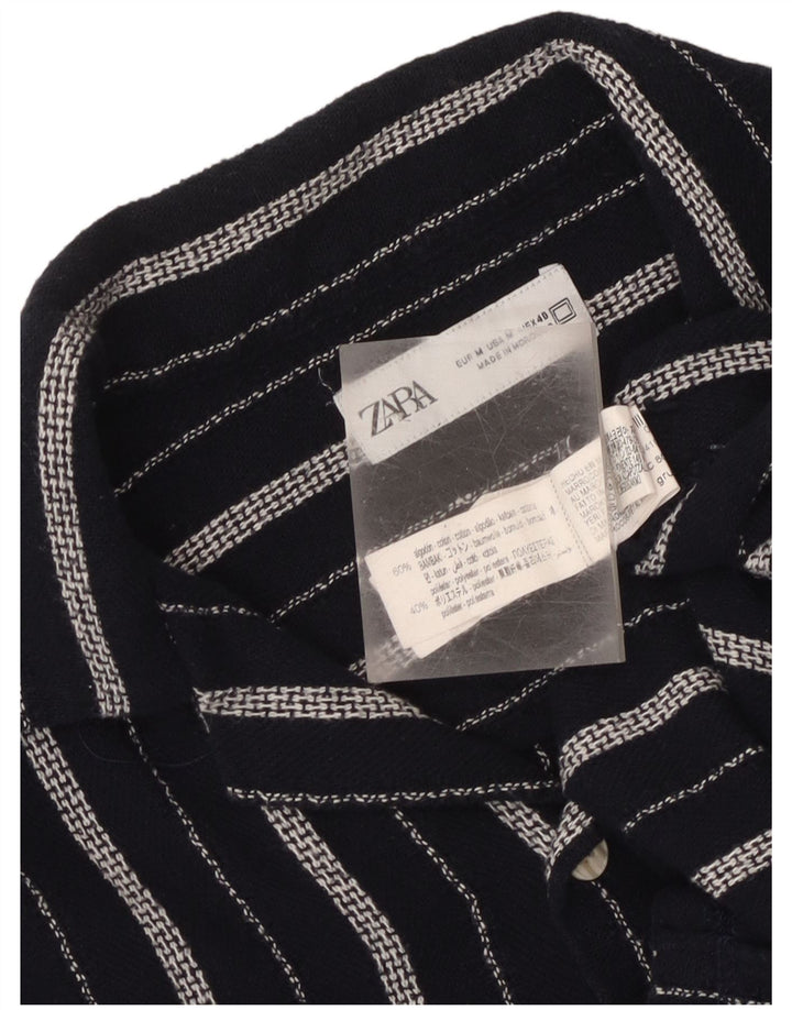 Zara Hombre Camisa Manga Corta Algodón Rayas Azul Marino Medio