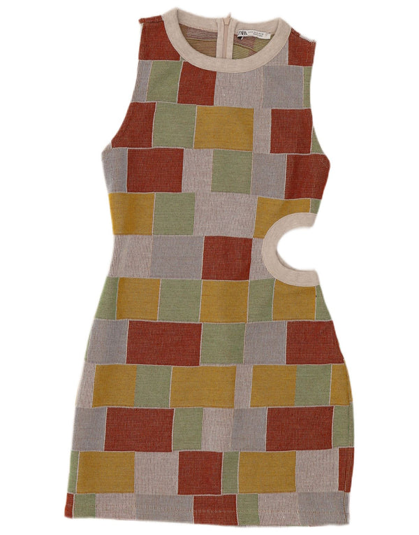 Zara Vestido Ajustado Sin Mangas para Mujer UK 40 Medio Multicolor Geométrico