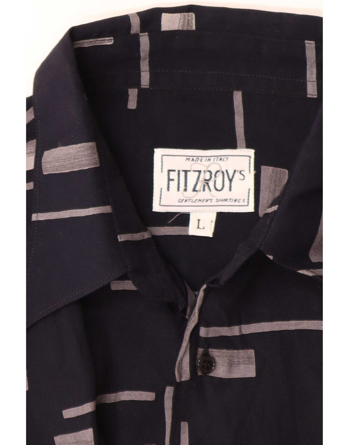 Fitzroy Hombre Camisa De Manga Corta Grande Azul Marino Geométrico