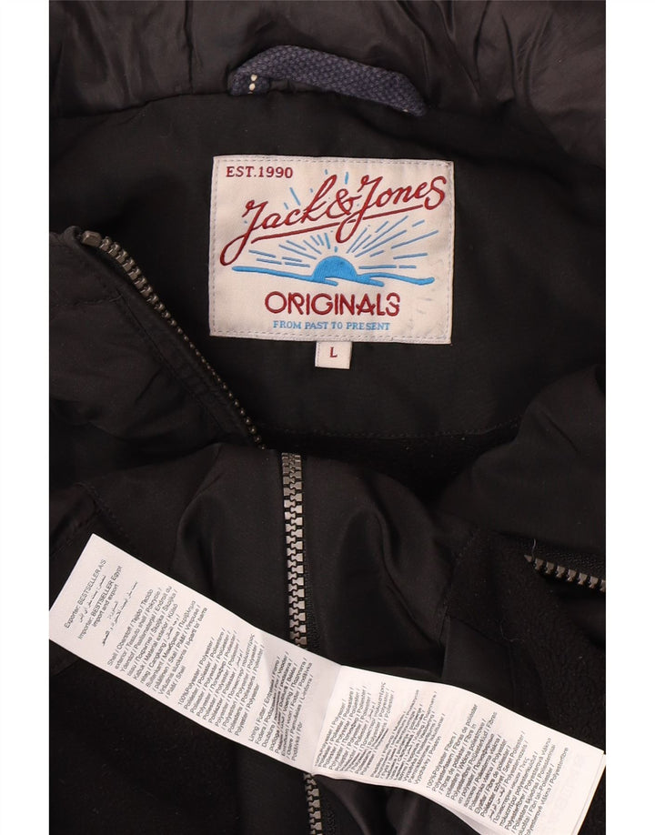 Jack & Jones Chaqueta cortavientos con capucha para hombre UK 40 Large Poliéster negro