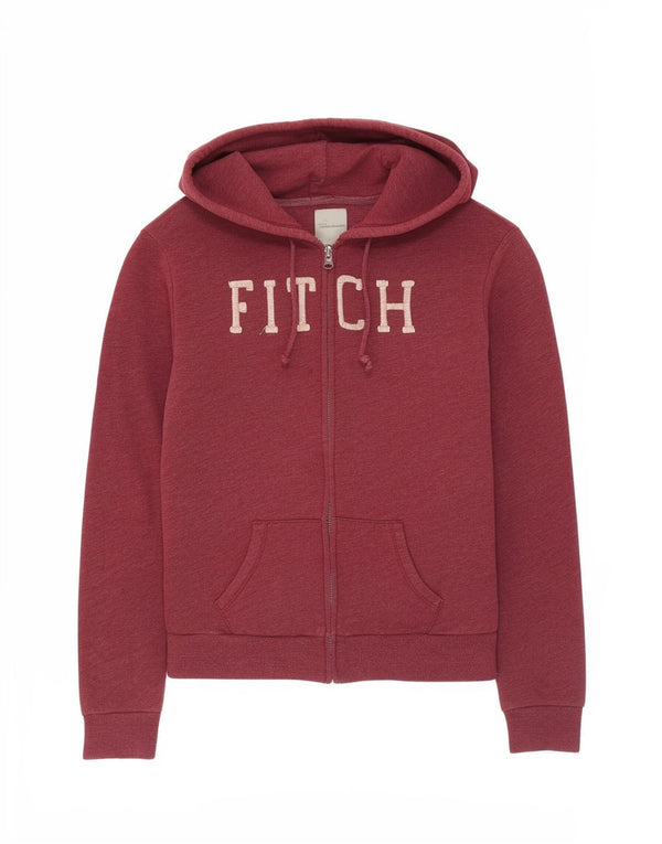Abercrombie & Fitch Suéter con capucha y cremallera gráfica para mujer UK 4 XS Borgoña
