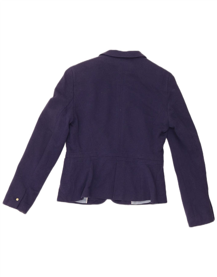 Zara Mujer Crop 1 Botón Blazer Chaqueta UK 46 Grande Azul Marino Algodón