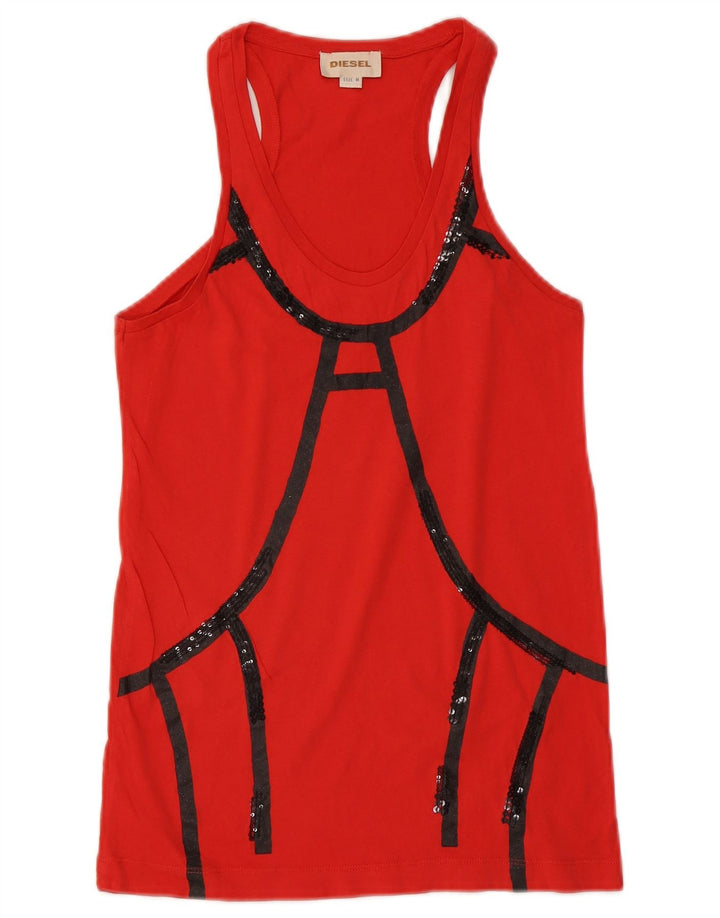 Diesel Top Sin Mangas Para Mujer UK 42 Medium Rojo Colorblock