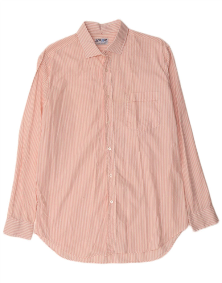 Camisa De Hombre Globo Talla 41 Algodón A Rayas Rosa Mediano