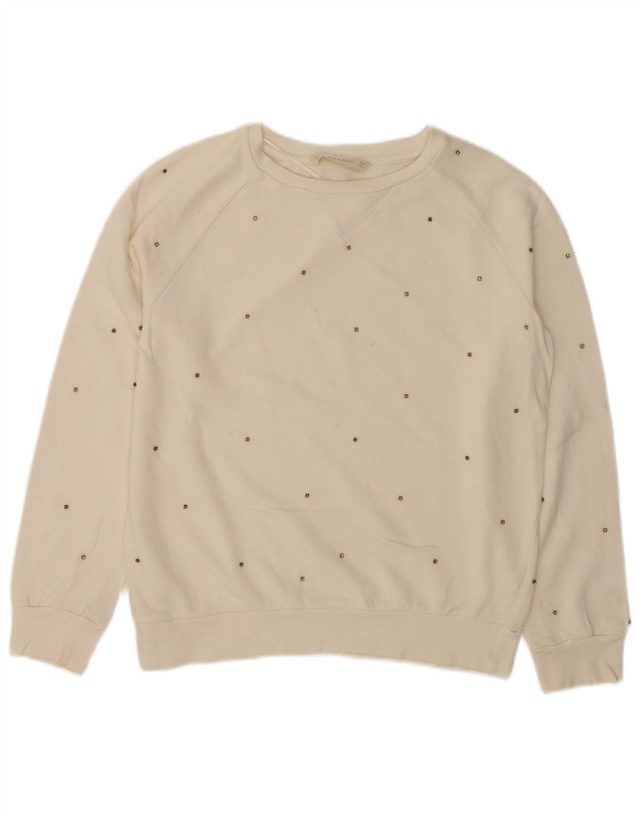 Zara Mujer Sudadera Jumper UK 10 Small Blanco Algodón