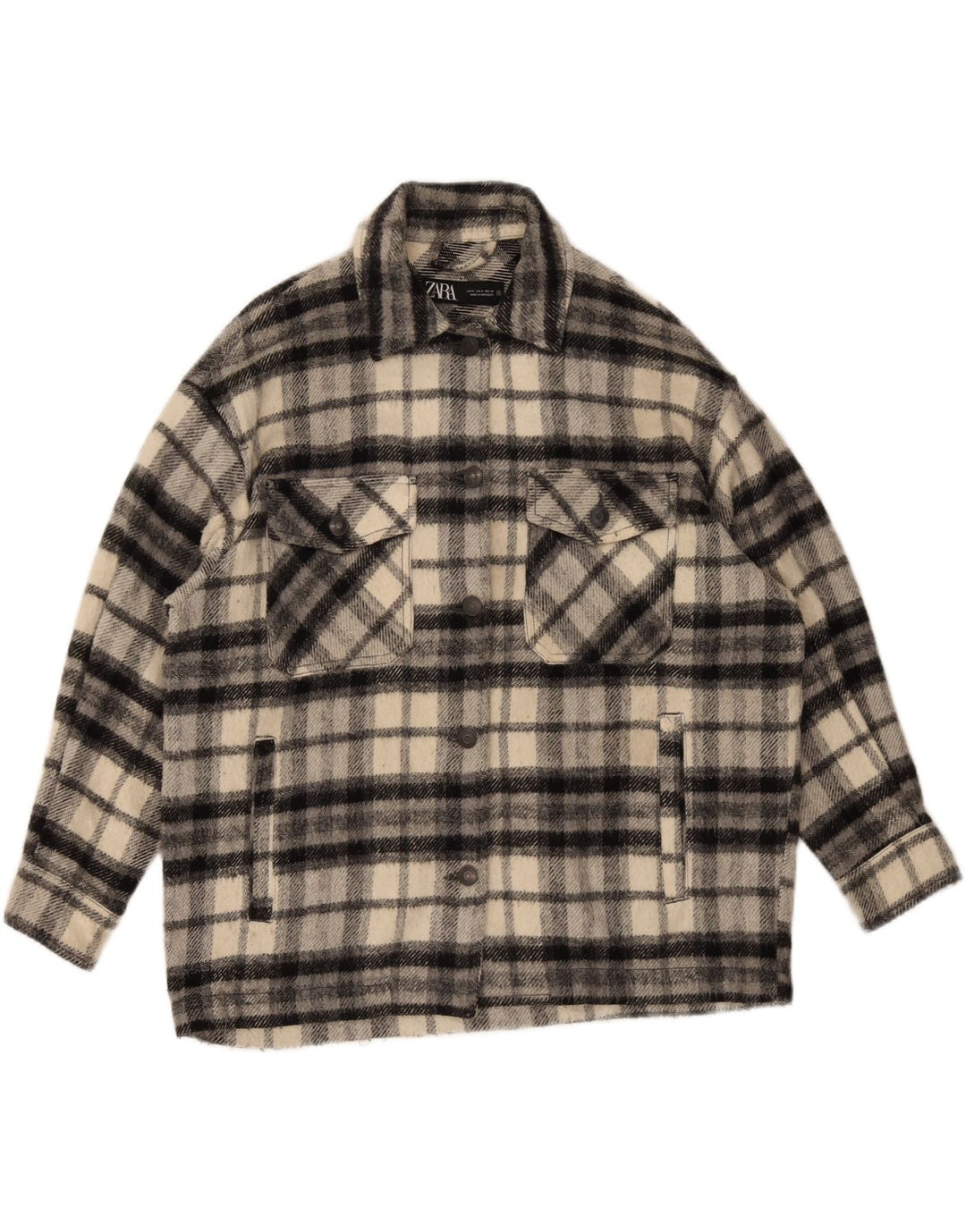 Zara Mujer Camisa Sobrecamisa De Franela Extragrande UK 10 Small Black Check