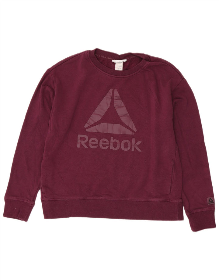 Reebok Sudadera de gran tamaño con gráfico para mujer UK 10 Small Granate Cotton