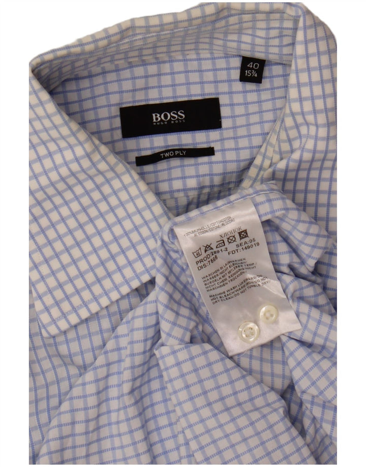 Hugo Boss Camisa para hombre Talla 40 15 3/4 Algodón a cuadros azul medio